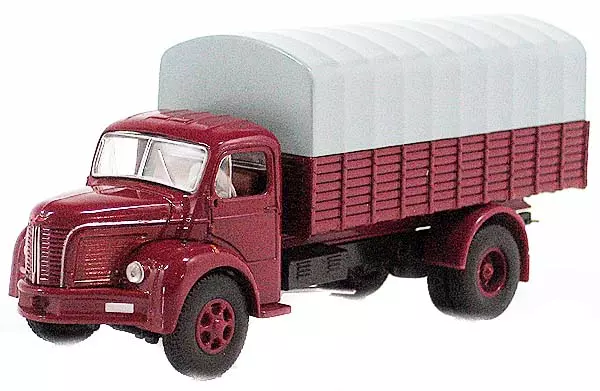 Camion tôle Berliet GLR8 rouge grenat avec bâche gris foncé