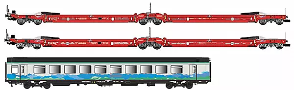 Set of 2 double cars Sdmrss delivered red one head coupling of one tail coupling with an accompanying VTU car