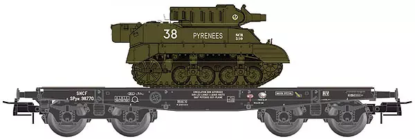 Wagon porte-char à bogies avec chargement char STUART M8 "PYRENEE" Algérie (1954-1962)