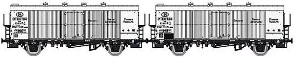 Coffret de 2 wagons frigorifique Interfrigo livrée blanc avec inscription "Denrées Alimentaires"
