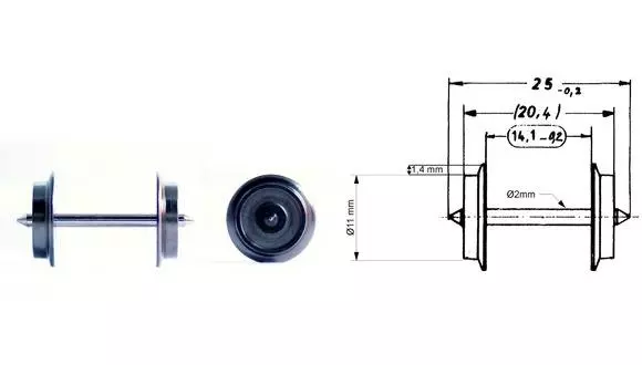 Non-insulated spare axle (AC), axle length 25mm