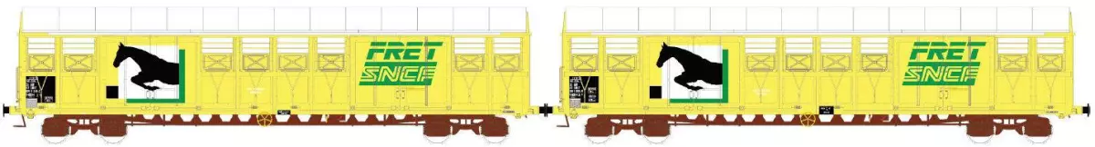 Coffret de 2 wagons Gakkss livrée jaune cheval avec logo FRET vert