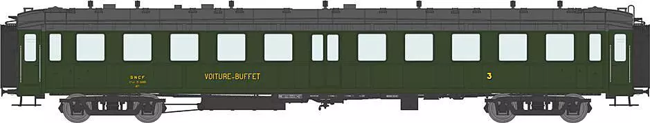 Voiture BACALAN mixte troisième classe/BUFFET livrée d'origine vert avec échelle, châssis noir, toit noir n° 12421