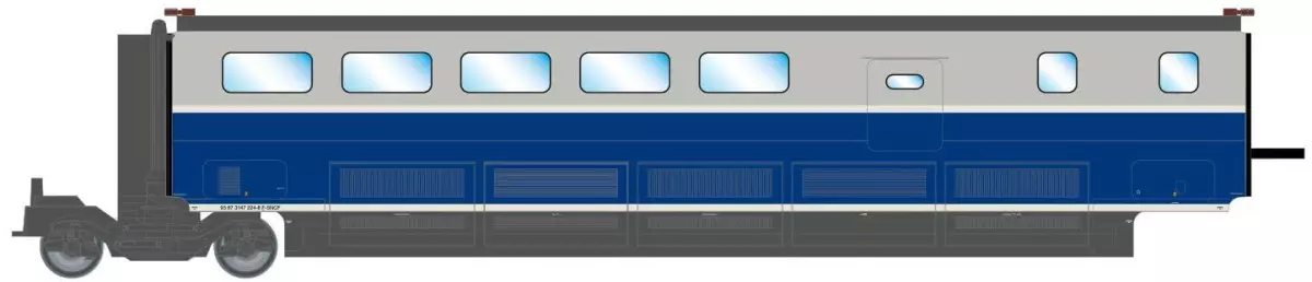 Voiture complémentaire première classe TGV EURODUPLEX livrée bleu avec logo carmillon