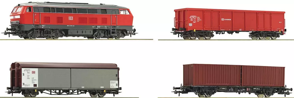 Locomotive diesel série 218 rouge et 3 wagons de marchandise (Matériel neuf livré sans boite)