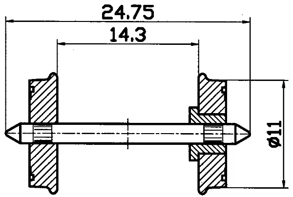 Pair of 11mm diameter axles isolated on both sides
