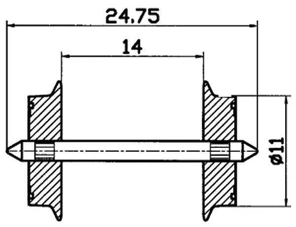 Pair of 11mm diameter axles for alternating current