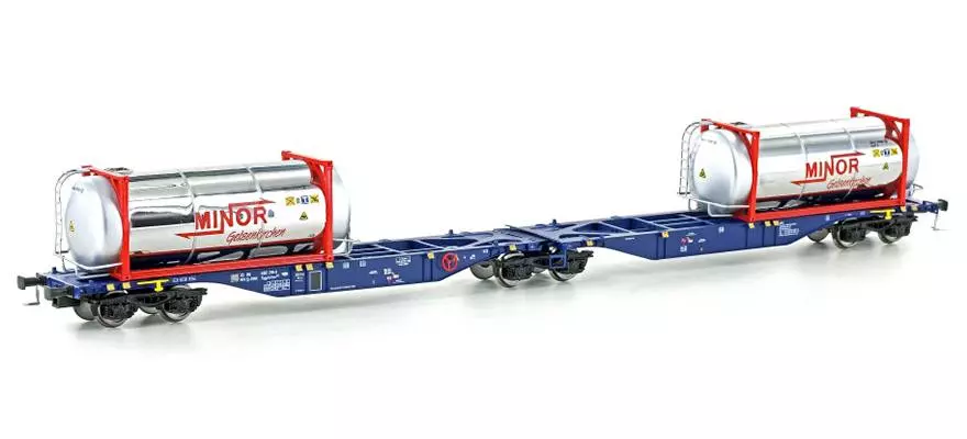Wagons porte conteneur PKP Cargo avec 2 conteneurs DHL