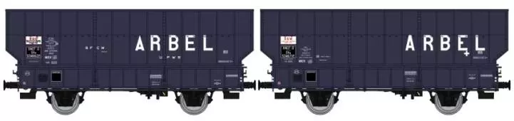 Coffret de 2 wagons coke ARBEL avec boîtes à tampon et caisse ronde livrée bleu marine et inscription blanc
