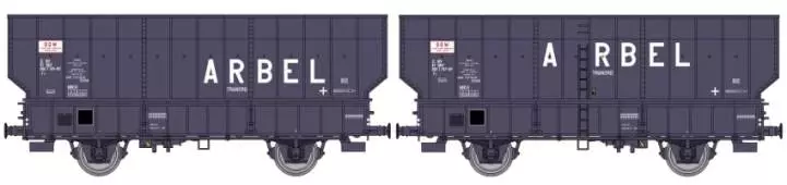 Coffret de 2 wagons coke ARBEL avec boîtes à tampon et caisse ronde livrée bleu marine et inscription blanc
