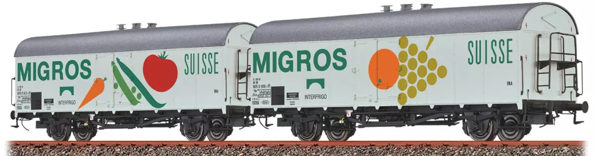 Set de 2 wagons frigorifique "Migros" Brawa 47611 - HO : 1/87 - DB - EP IV