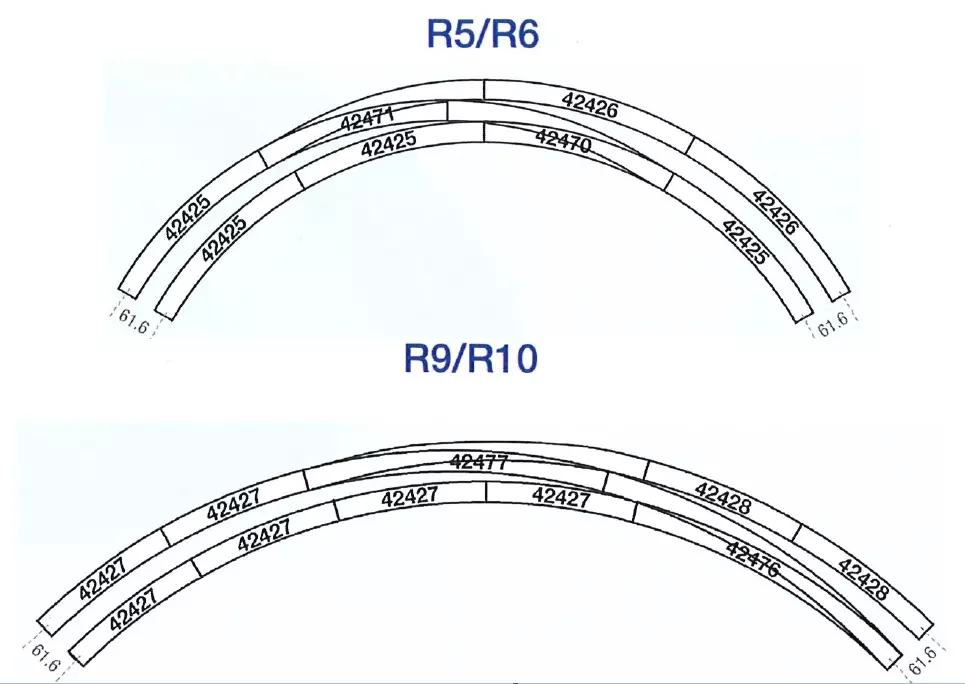 Rail courbe R9 15° 826.4mm de rayon