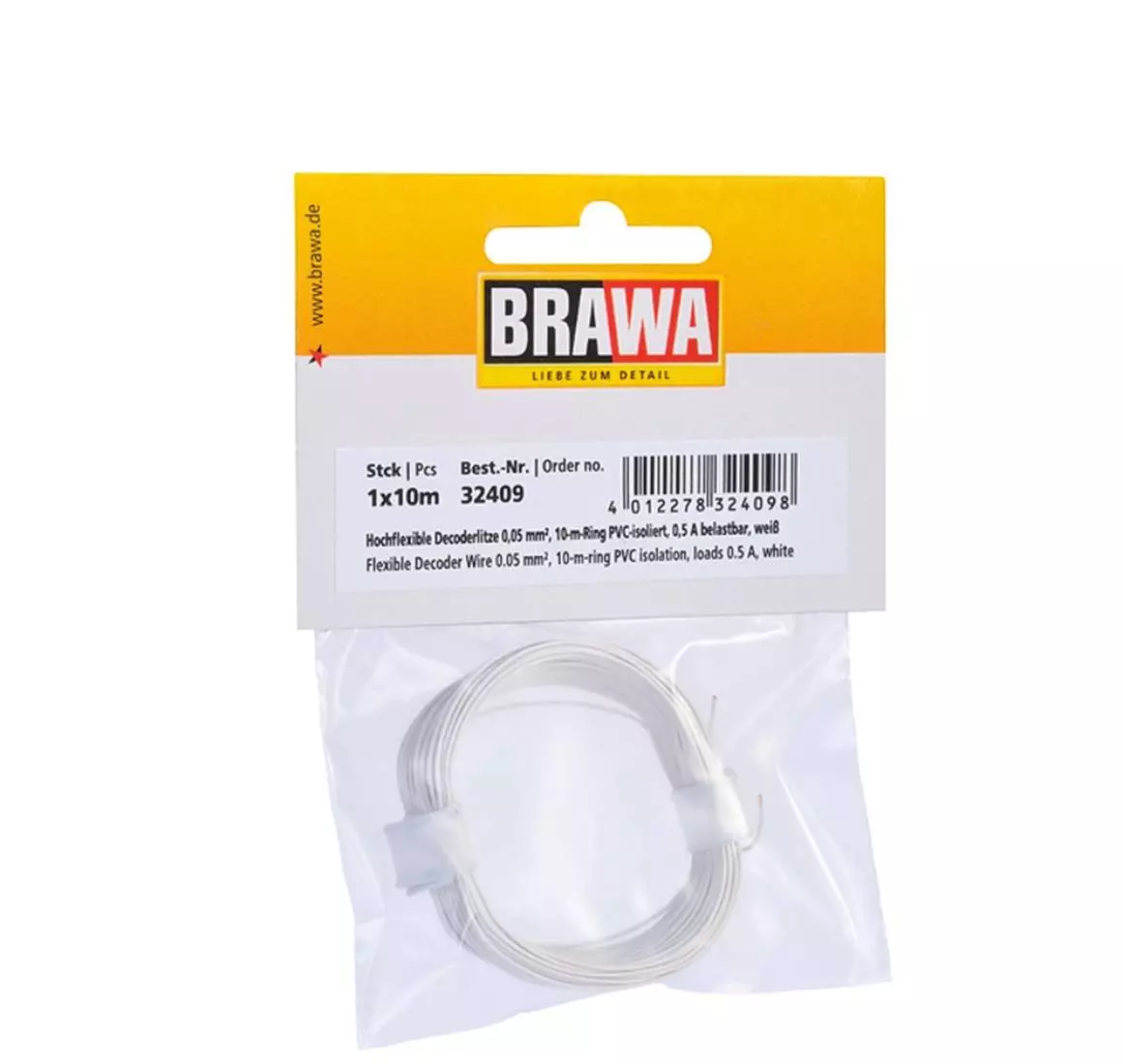 Bobine de fil de câblage Blanc Brawa 32409 - 10 mètres - 0.05 mm² - HO | N