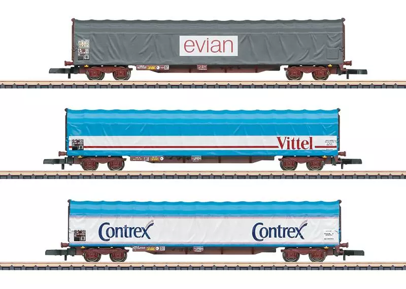 Set Wagons Bâchés "Evian Vittel Contrex" Marklin 82427 - Z : 1/220 - SNCF - EP V