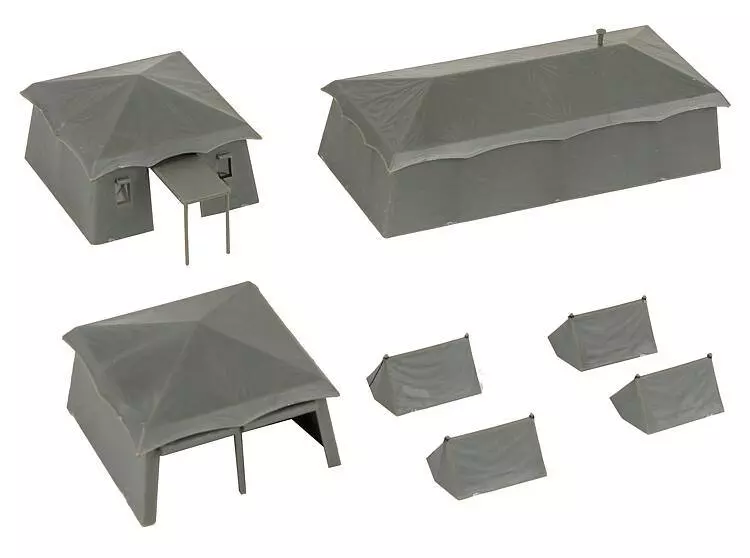 7 Tentes militaires vertes, tailles et formes variées FALLER 144108 - HO 1/87