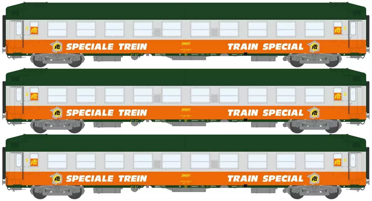 Set 3 Voitures UIC couchettes "Train Spécial" REE Modèles VB298 - HO 1/87 - SNCF