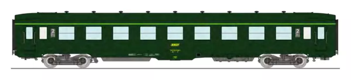 Une voiture couchette DEV AO B9c9 vert REE MODELES VB407 SNCF - HO 1/87 - EP IV