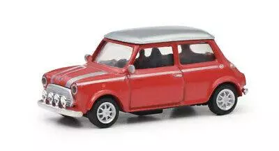 Mini Cooper rouge, toit gris, bandes grises SCHUCO 452665904 - HO 1/87