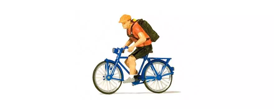 Coursier à vélo avec casque et sac PREISER 28175 - HO 1:87