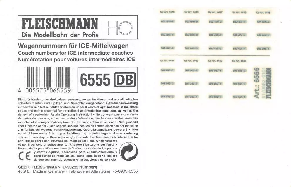 36 Étiquettes numéro d'immatriculation pour véhicules ICE FLEISCHMANN 6555