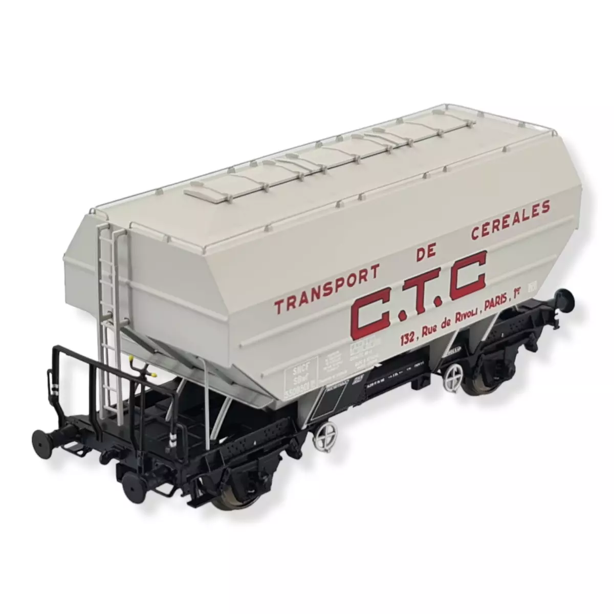 Wagon céréalier CTC gris, châssis noir - REE MODELES WB724 SNCF HO 1/87 - EP III
