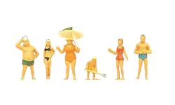 Lot de 6 personnages à la plage avec parasol Preiser 79070 - N 1/160