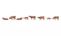 Lot de 8 animaux, vaches suisses brunes de l'Allgäu Faller 151922 - HO : 1/87