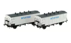 Set of 2 ICEFS refrigerator cars with large blue inscription "Interfrigo" delivered in white and black roof