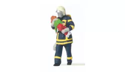 Pompier uniforme bleu secourant un enfant PREISER 28251 - HO 1/87
