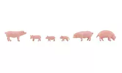 Ensemble de 3 porcs et 3 porcelets roses Faller 151910 - HO : 1/87