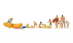 Set of 9 characters at the beach with accessories Preiser 10692 - HO : 1/87