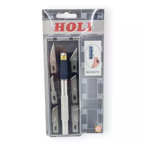 Cutter en aluminium avec poignée anti-dérapante et un assortiment de 6 lames - HOLI 266