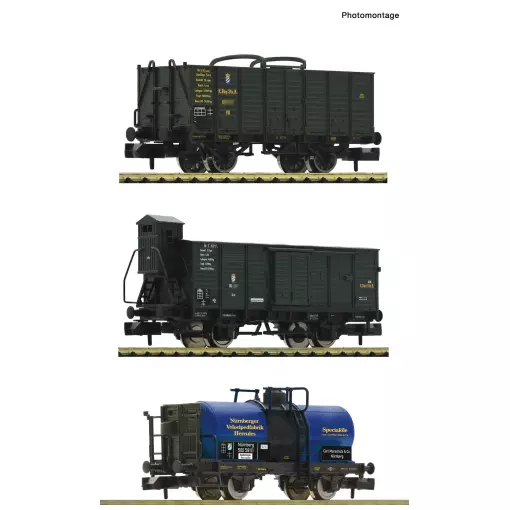Set de 3 wagons de marchandises Fleischmann 809005 - N 1/160 - K.Bay.Sts.B - EP I