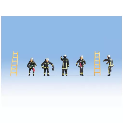 Set van 5 brandweermannen en ladders NOCH 15023 - HO 1/87