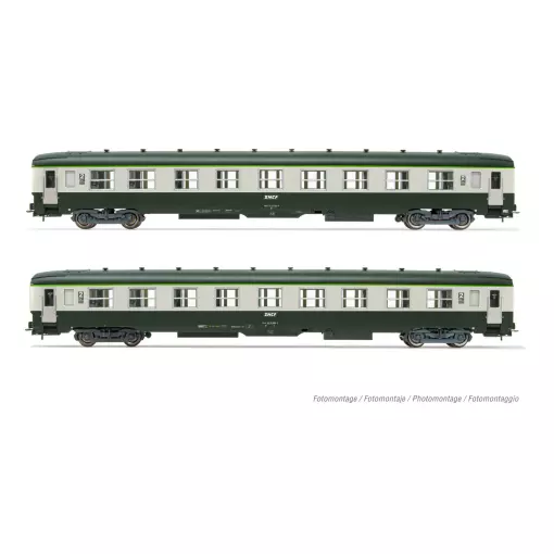 Set of 2 passenger carriages DEV A 0 U59B9 Green/grey - JOUEF HJ4181 SNCF - HO - EP V