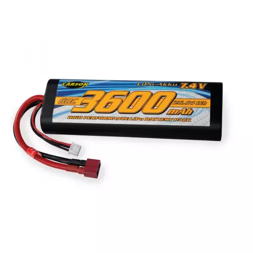 Batterie LiPo 7,4V 3600mAh 60C Race avec connecteur T-Plug - CARSON 500608231