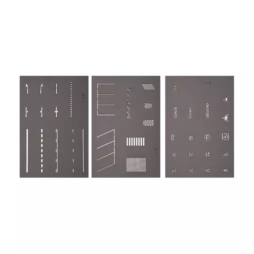 5 sheets of road markings Noch 34240 - N 1/60 - 38 symbols