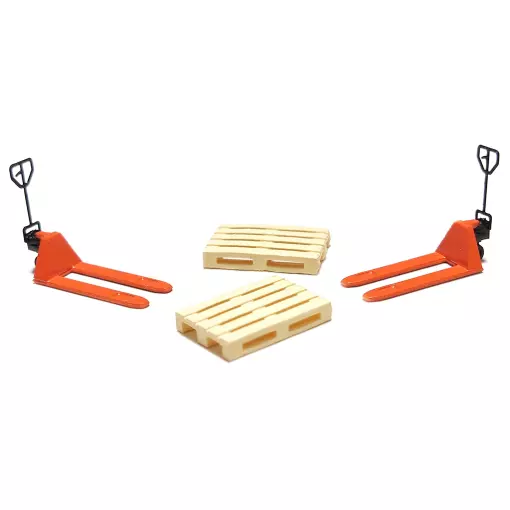 Transpalettes orange et palettes Euro - 87TRAIN 221027 - HO 1/87