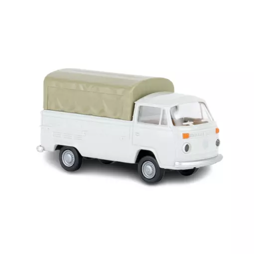 Camionnette VW Volkswagen T2 à plateau bâché gris clair BREKINA 33931 - HO 1/87