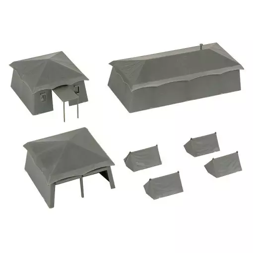 7 Green military tents, various shapes and sizes FALLER 144108 - HO 1/87