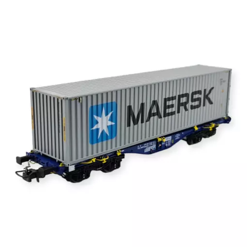 Wagon porte-conteneurs Modalis chargé d'un conteneur Maersk HO SNCF