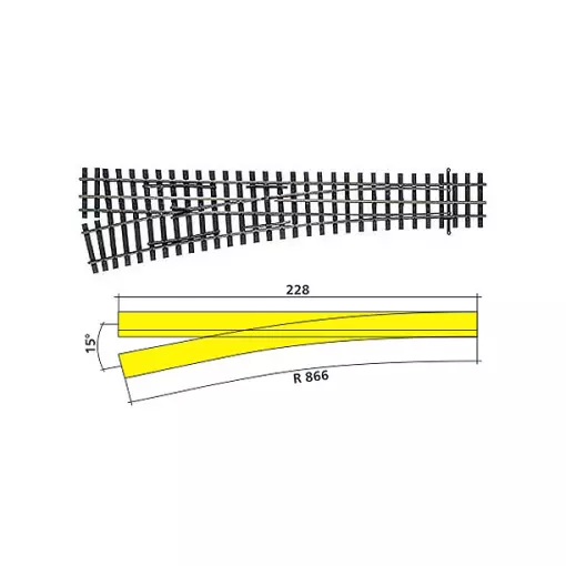 Weiche links HO-HOe 228mm 15°