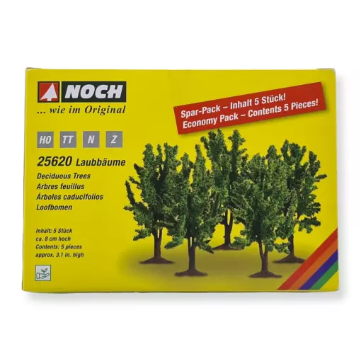 Pack de 5 arbres à feuilles caduques Noch 25620 - HO | TT | N | Z - hauteur 80 mm