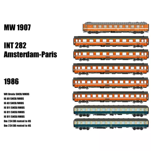 Set of 8 INT 282 Models World 1907 passenger coaches - HO: 1/87 - SNCB / DB - EP IV