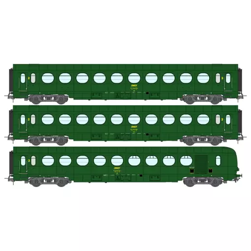 Coffret de 3 voitures Allégées ÉTAT B10, B10 et B5d, vert 301 - Ree Modèles VB500 - SNCF - HO 1/87 - EP. IV - 2R