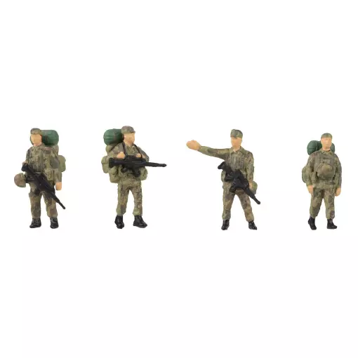 Set of 4 soldiers with baggage Faller 151753 - HO : 1/87