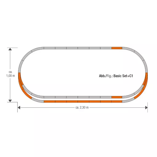 Set di rotaie GEOLINE C1 - ROCO 61152 - HO 1/87 | 2300x1000mm Codice 83