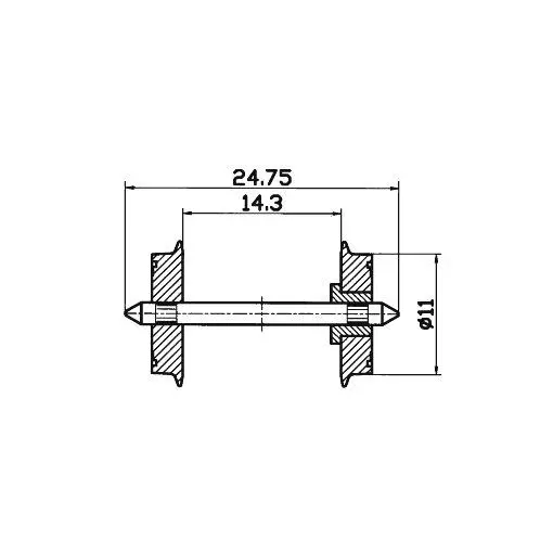 Pair of 11 mm diameter axles isolated on one side only