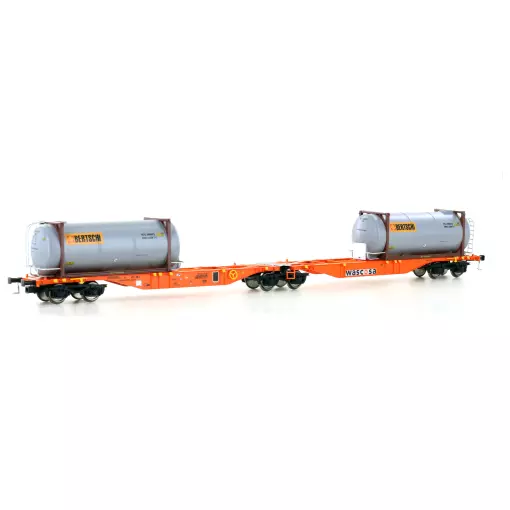 Wagon porte-conteneurs Sggmrss'90 Bertschi - Mehano 28401 - HO 1/87 - Wascosa - Ep VI - 2R