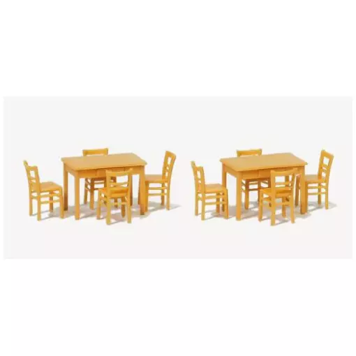 Lot de 2 tables et 8 chaises - Preiser 17218 - HO 1/87
